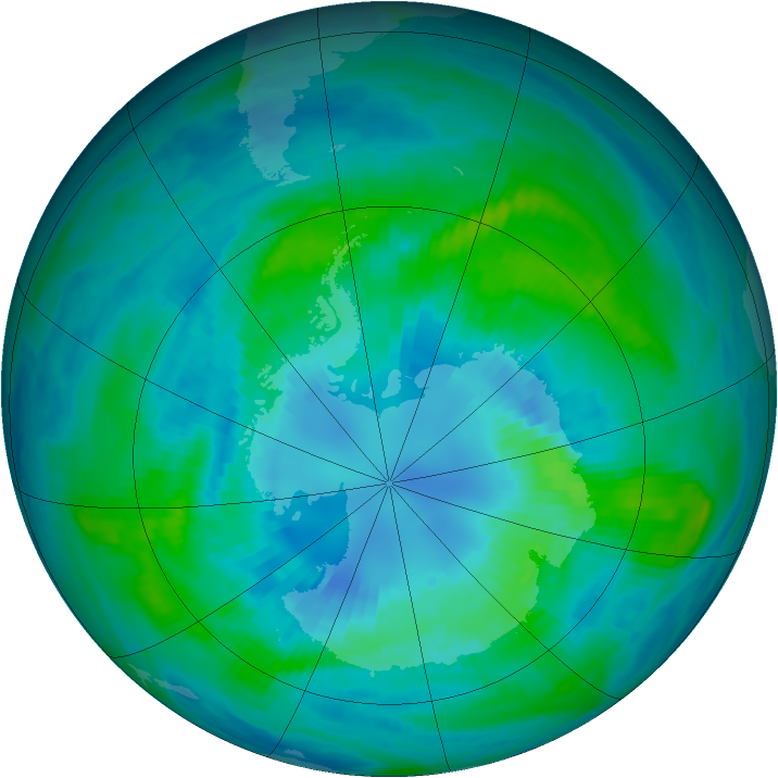 Antarctic ozone map for 05 April 1987